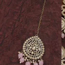 House of Pataudi Gold-Plated Kundan Stones & Beads Jewellery Set image 3