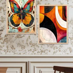 Kotart Beige & Orange 2 Piece Modern Wooden Wall Arts image 3
