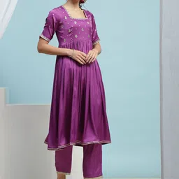 Khushal K Women Floral Embroidered Regular Kurta with Palazzos & With Dupatta image 3