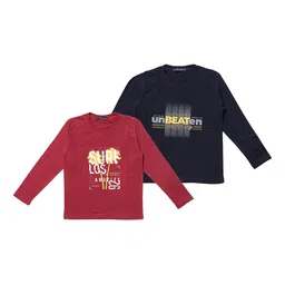 NeuVin Kids Pack of 2 Typography Printed Round Neck T-shirts-image-32