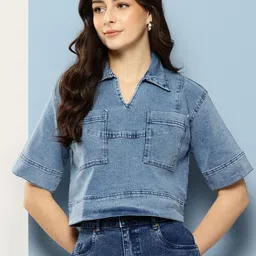 BAESD Cotton Denim Boxy Crop Top image 5