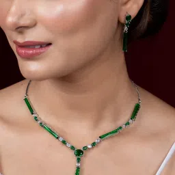 Niscka Silver-Plated American Diamond Studded Necklace And Earrings image 3