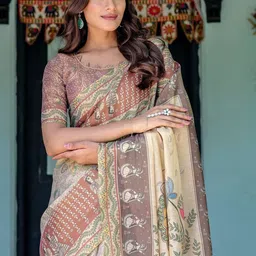 ALMAARI FASHION Motifs Printed Pure Cotton Banarasi Saree With Unstitched Blouse Piece image 3