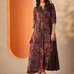 Libas Paisley Print Cuffed Sleeves Fit & Flare Maxi Dress image 2