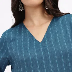 Anouk Rustic Self-Striped V-Neck Straight Kurta image 3