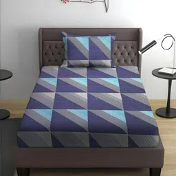 WEAVE AND DECOR Navy Blue Printed Pure Cotton 300 TC Single Bedsheet Set 2.28 x 1.52 m-image-67