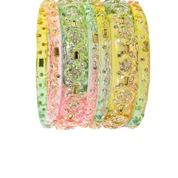 LAVAZZA Set Of 6 Zircon Diamond & Beads Work Glass Bangles image 3