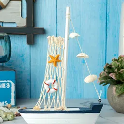 eazy wagon Blue & White Wooden Sailboat Showpiece image 2