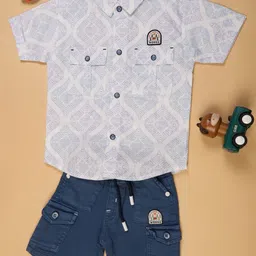 V-Mart Boys Printed Shirt Collar Denim Shirt With Shorts-picture-46