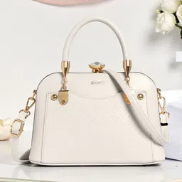 Exotic Off White & Gold Textured Structured Detachable Sling Strap Satchel with Bow Detail-picture-39