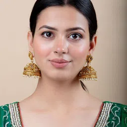jooltara Contemporary Gold-Plated Stones-Studded & Beaded Jhumka Earrings-picture-48