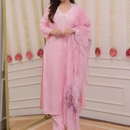 JISHNAM Embroidered Thread Work Kurta With Trouser & With Dupatta-picture-13