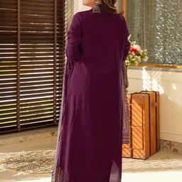 J.KANJI Women Ethnic Motifs Solid Kurta with Trousers & Dupatta image 3