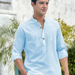 EdinWolf Men India Slim Fit Mandarin Collar Solid Cotton Casual Shirt-picture-32