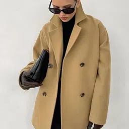 bebe Women Single-Breasted Notched Lapel Collar Overcoat-picture-32