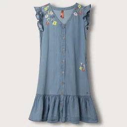 Blue Giraffe Flutter Sleeve Drop-Waist Dress-picture-30
