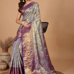 YAMUNE Woven Design Zari Pure Silk Handloom Kanjeevaram Saree image 5