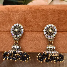 MEIRA JEWELLERY Artificial Stones Studded & Beaded Oxidised Contemporary Drop Earrings-image-74