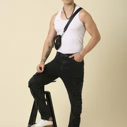 CINOCCI Men Relaxed Fit Stretchable Cargo Styles Jeans image 5