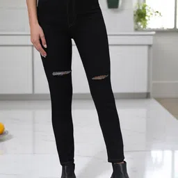 GUTI Women Skinny Fit High-Rise Slash Knee Stretchable Jeans-image-49
