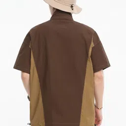 HERE&NOW Men Colourblocked High Neck Oversized T-shirt image 2