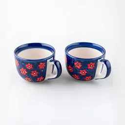 Eyaas Blue & Red Printed Ceramic Matte Mugs Set of Cups and Mugs image 1
