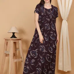 Sweet Dreams Women Printed Pure Cotton Maxi Nightdress-image-77