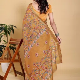 HERE&NOW Ethnic Motifs Printed Zari Pure Linen Banarasi Saree image 4