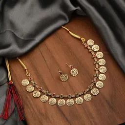Anvik Gold-Plated Artificial Stones Studded Laxmi Mata Ji Design Necklace With Earrings-image-33