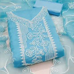 MANVAA Floral Embroidery Thread Work Unstitched Dress Material-image-42