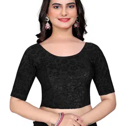 SHREEJI DESIGNER Woven Design Round Neck Short Sleeves Velvet Saree Blouse-picture-25