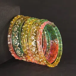 LAVAZZA Set Of 6 Zircon Diamond & Beads Work Glass Bangles image 2