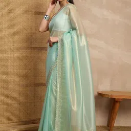 all about you Embellished Embroidered Tissue Heavy Work Saree image 3