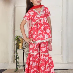 Cutiekins Girls Floral Embroidered A-Line Kurti with Sharara & Dupatta image 3