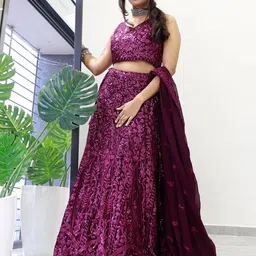 DIVASTRI Embellished Sequinned Semi-Stitched Georgette Lehenga & Blouse With Dupatta-image-48
