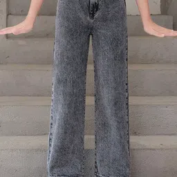 NUCOUTHS Women Super Wide Leg High-Rise Stretchable Denim Jeans-image-64