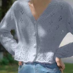 KPOP Women V-Neck Long Sleeves Front-Open Sweaters-picture-8