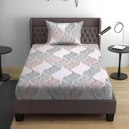 WEAVE AND DECOR Grey Abstract Pure Cotton 300 TC Single Fitted Bedsheet Set 1.98mx91.44cm-image-55