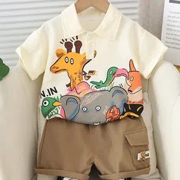 POP STREET KIDS Boys Printed Polo Collar T-Shirt With Shorts-picture-22