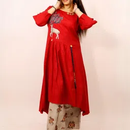 MODFUSE Women Red Cotton Blend Kurta Sets-picture-15