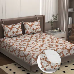 BELVOSTUM Brown Floral 250 TC King Bedsheet with 2 Pillow Covers-picture-40