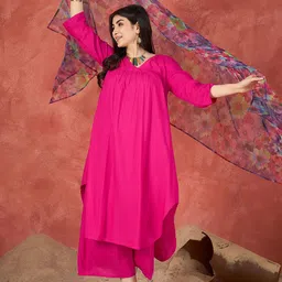 InWeave Women Solid A-Line Kurta with Palazzos & Dupatta image 5