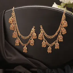 Saraf RS Jewellery Gold-Plated American Diamond Studded Dome Shaped Ear Chain-picture-17