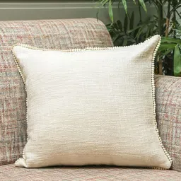 Crown of Poppies White & Green Palm Printed Cotton Square Cushion Cover image 2