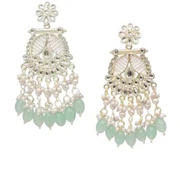 MEIRA JEWELLERY Silver Plated Kundan Stones Studded & Pearls Beaded Circular Chandbalis image 3