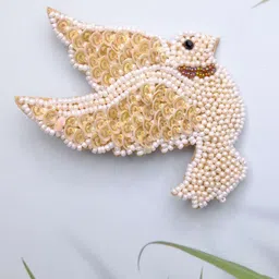 Abeo Unisex Artificial Stones Studded And Beaded Dove Minimal Brooch-image-0