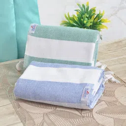 FABINALIV White & Green 2 Striped Cotton 225 GSM Bath Towel-picture-12