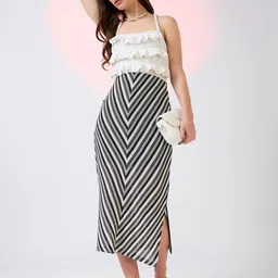 Globus Self Design Crochet Mid Rise Side Slit Midi Pencil Skirt-picture-30