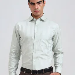 METAL Slim Fit Striped Spread Collar Cotton Formal Shirt-image-75