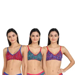 samvar Women Red,Blue,Green Cotton Bra Panty Set for Lingerie Set Undergarments Pack of 3-picture-35